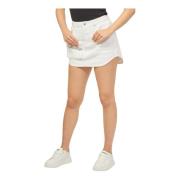 Hvid Denim Mini Nederdel med Sidelomme