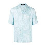 Blå Silke Barocco Print Skjorte