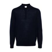 Merino Wool Polo Shirt Navy Blue