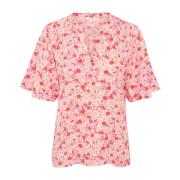 Rød Mini Blomst Bluse