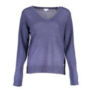 Blå Nylon Sweater med V-Hals