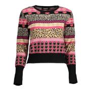 Sort Polyester Sweater med Kontrastdetaljer