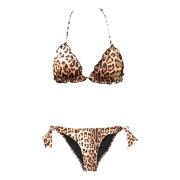 Leopardmønster Trekantet Bikini med Frou Frou Kant