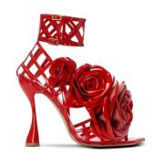 Patent læder Eden sandaler med åbent gitter og blomster