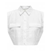 Hvid ærmeløs skjorte med folder