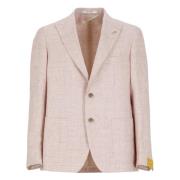 Pink Linen Cotton Jacket Peak Revers