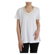 Hvid Bomulds T-shirt med Halskæde Detalje