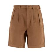 Beige Plisseret Bermuda Shorts