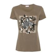Brun Stretch Bomulds T-shirt Front Print
