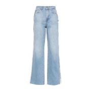 Blå High-Waisted Straight Lace Jeans