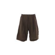 Brun Linnedshorts med Elastisk Talje