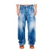 Løstsiddende Maling Splatter Jeans Blå