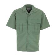 Army Green Nylon Kortærmet Skjorte