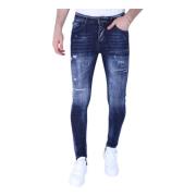 Mørkeblå Slim Fit Jeans til mænd med huller - 1101