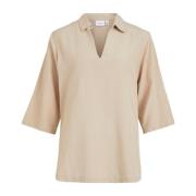 Beige V-Neck Short Sleeve Shirt