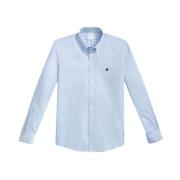 Blå Regular Fit Non-Iron Stretch Bomuldsskjorte med Button Down Krave