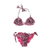 Leopard Print Pink Ruffle Bikini