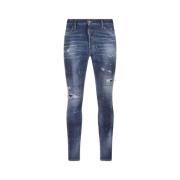 Blå Skinny Jeans med Distressed Look