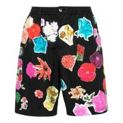 Sort Blomstret Bermuda Shorts