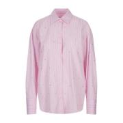 Pink Stribet Oversized Skjorte med Rhinsten