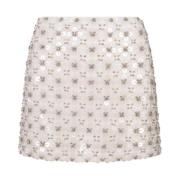 Hvid Paliet Mini Nederdel med Rhinsten