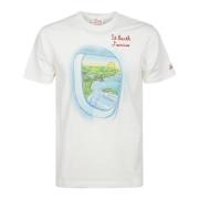 Hvid Bomuld Half-Sleeve T-Shirt med Print