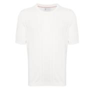 Hvid Bomuld Strik Crew Neck T-shirts