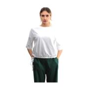 Hvid Bomuld T-Shirt med Snørelukning