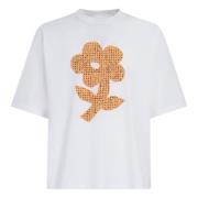 bomuldst-shirt med ordgitter blomsterprint