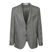 Brun Linned Blazer Enkeltknap Notched