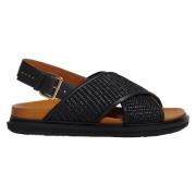 Fussbet sandals leather and raffia-effect fabric