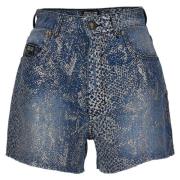 Højtaljede denim shorts med lurextråde