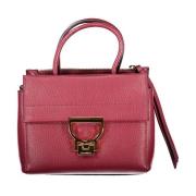 Rosa Læderhåndtaske med Flere Lommer