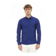 Blå Polyester Skjorte med Italiensk Krave