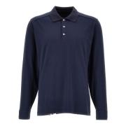 Blå Polo Skjorte Jersey Tekstur Broderet