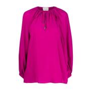 Fuchsia Silkebluse med Selvbinder