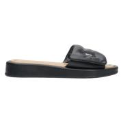 Sort læder slide sandaler Elegant stil
