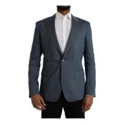 Blå Linen Silke Blazer Slim Fit