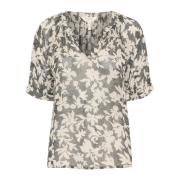 Sort Stitch Leaf Print Bluse