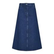 Denim Vasket Indigo A-Line Nederdel