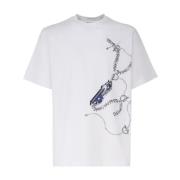 Hvid Bomulds T-shirt med Rund Krave