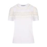 Hvid Crew-neck T-shirt med Macramé Detalje