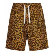 Leopard Print Linen Bermuda Shorts