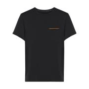 Sort Casual T-shirt med Kontrast Lomme Kant og Silikone Logo