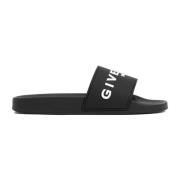 Sort Gummi Logo Slides Sandaler