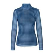 Tjekmønstret Mesh Turtleneck Bluse