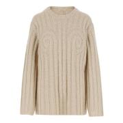 Beige Uld Crew Neck Sweater