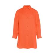Orange Linnedskjorte Klassisk Krave