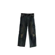 Indigo Denim Loose Cargo Jeans med Snake Patch