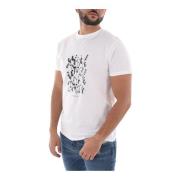Trykt Bomuld T-shirt - Hvid Rund Hals Kort Ærme